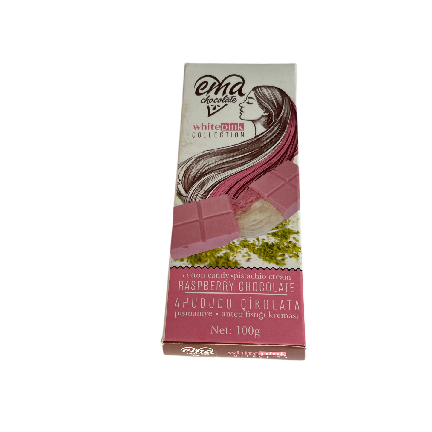 Ema Raspberry Chocolate Bar | Cotton Candy & Pistachio Cream (100g)