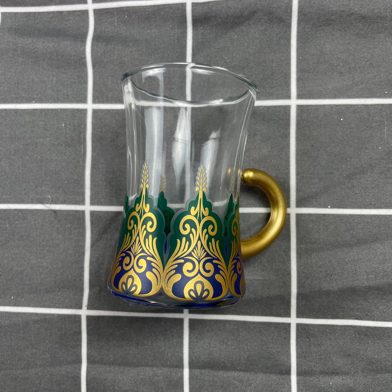 Turkish Chai Cups – Green & Gold Glass Set of 3