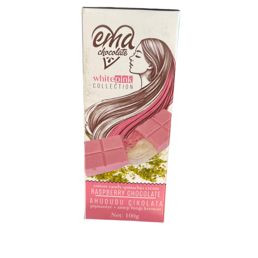 Ema Raspberry Chocolate Bar | Cotton Candy & Pistachio Cream (100g)