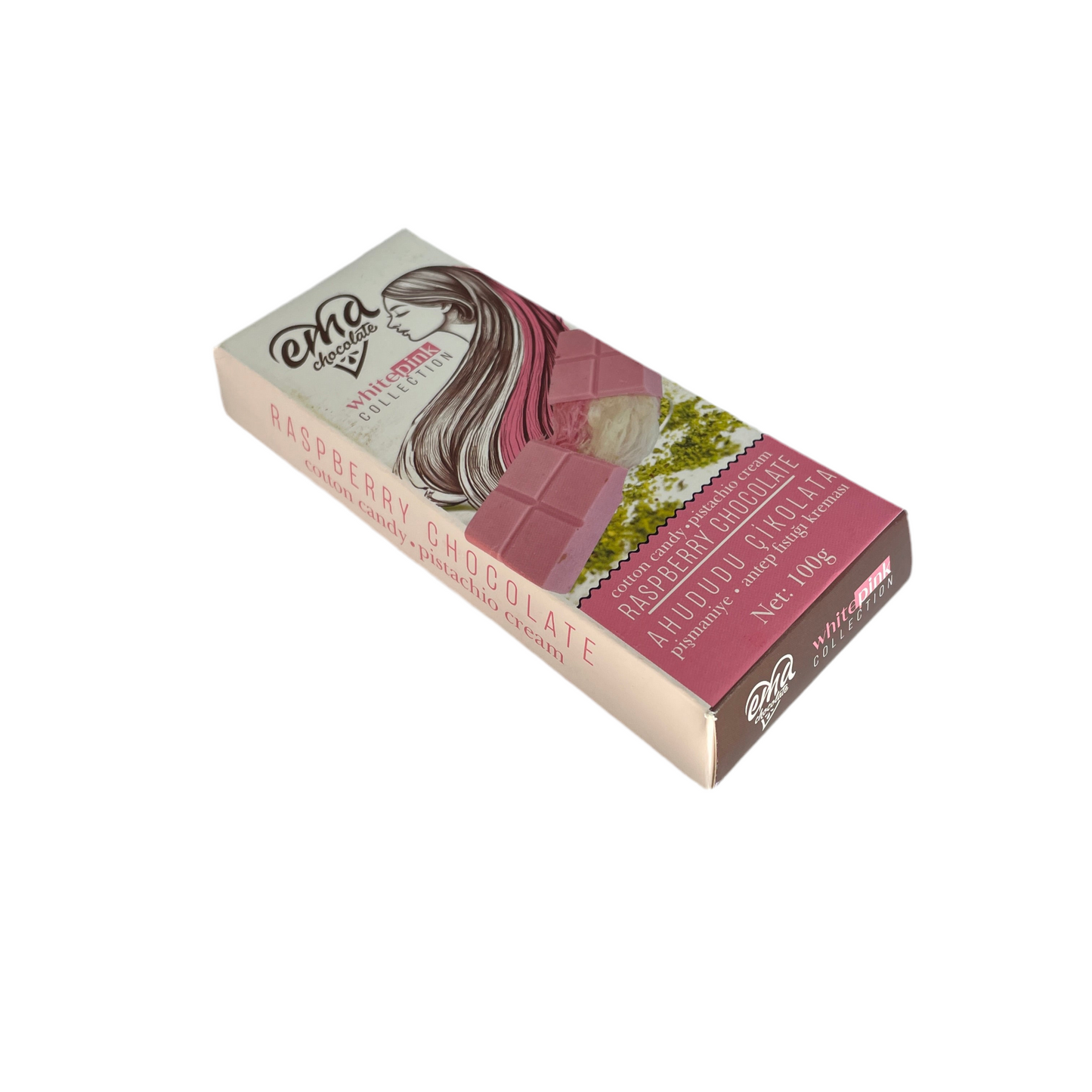 Ema Raspberry Chocolate Bar | Cotton Candy & Pistachio Cream (100g)