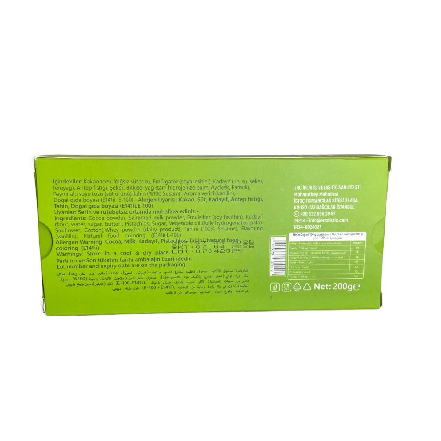 Large Dubai Chocolate Bar – Milk Chocolate & Pistachio (By Atabey) | Chocolate | (100g)