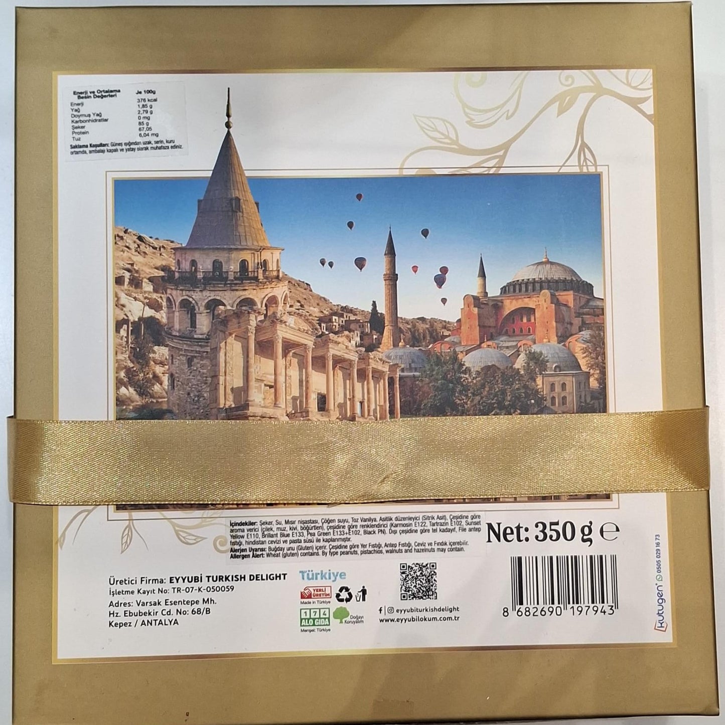 Eyyubi Deluxe Turkish Delight Gift Box – Marshmallow Pistachio Rolls (350g)