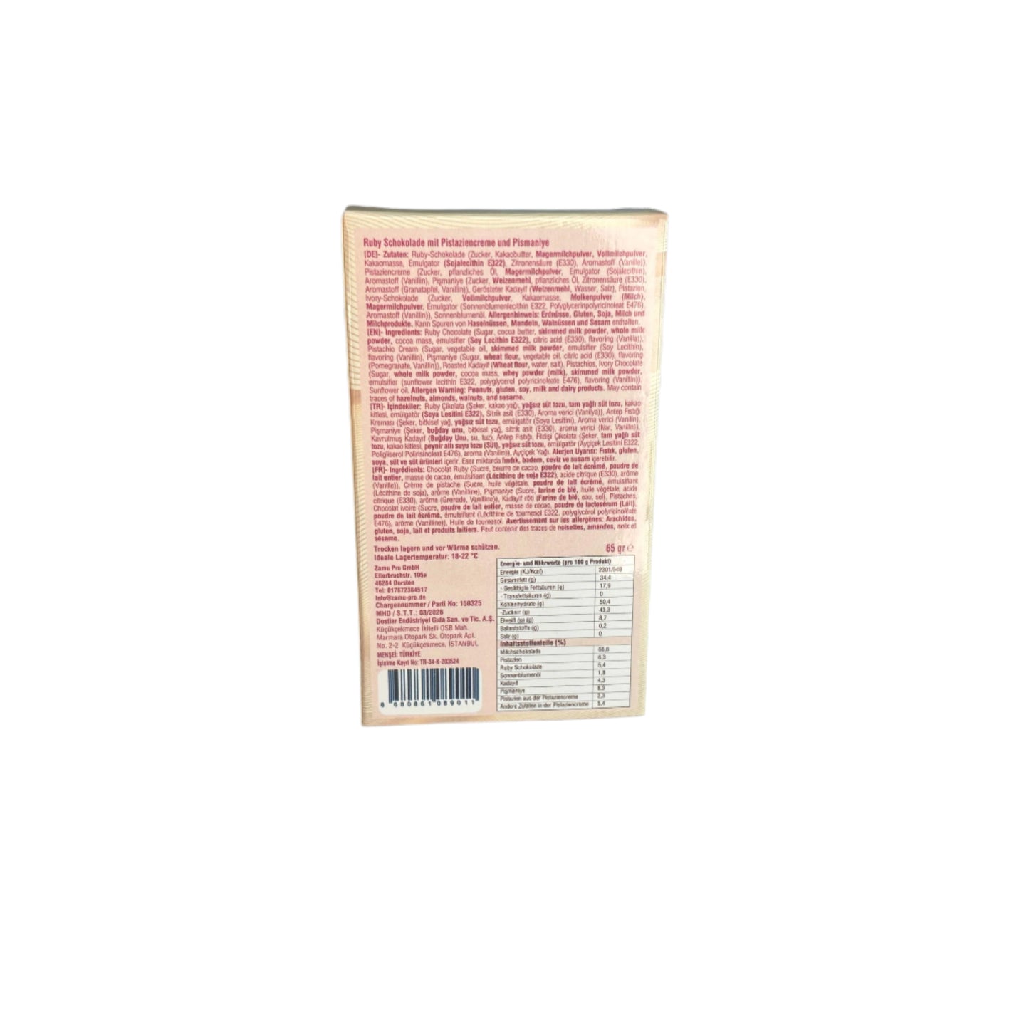 Ruby Angel Style Chocolate Bar | Pistachio Cotton Candy Filling (65g)