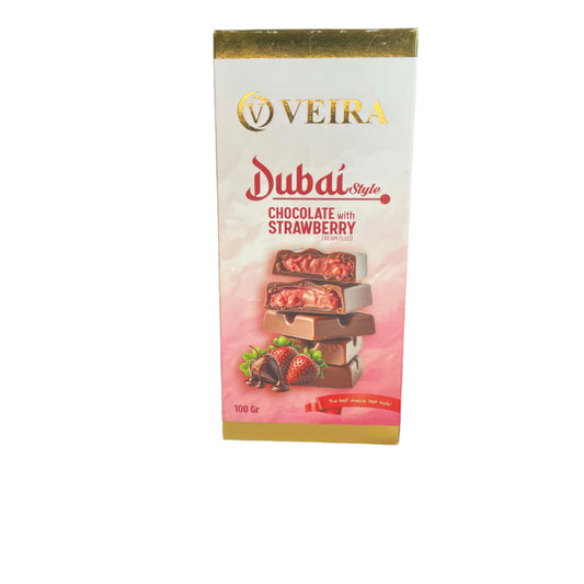 Veira Dubai Style Chocolate Bar | Milk Chocolate with Strawberry Cream Filling (100g)