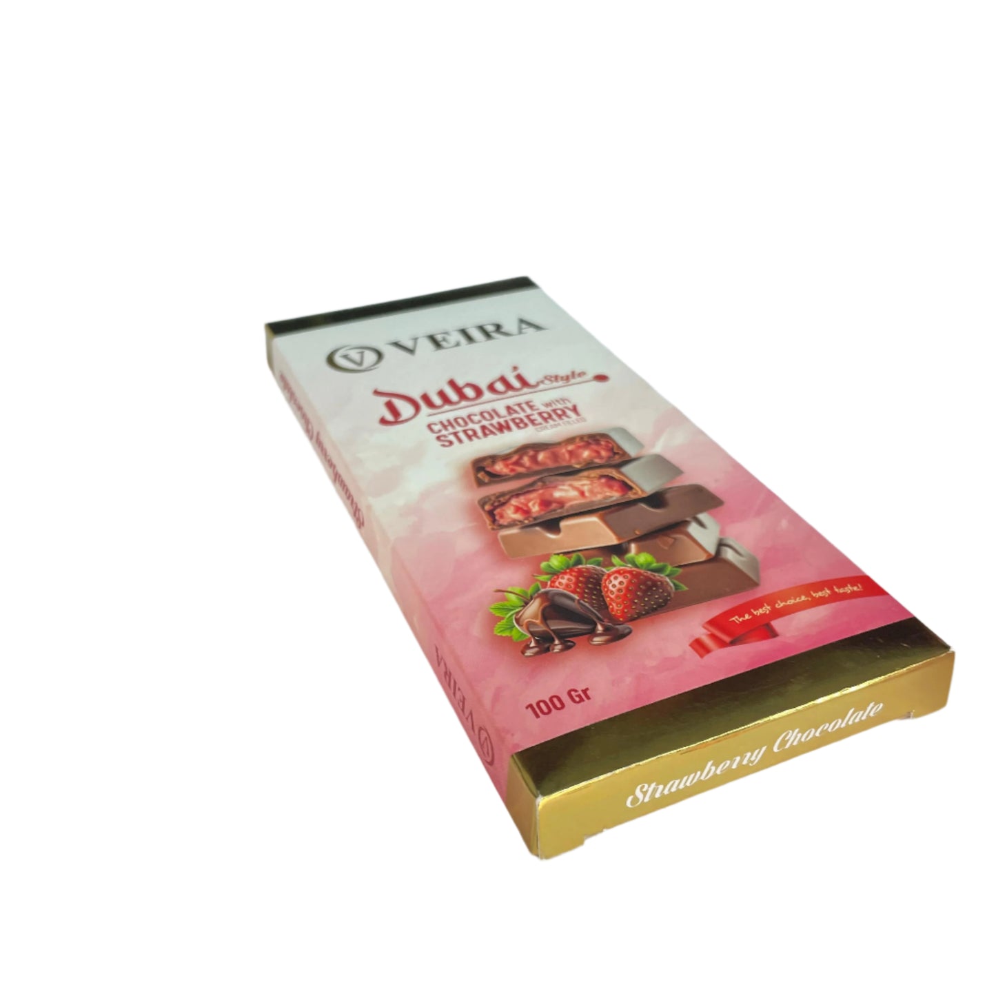 Veira Dubai Style Chocolate Bar | Milk Chocolate with Strawberry Cream Filling (100g)