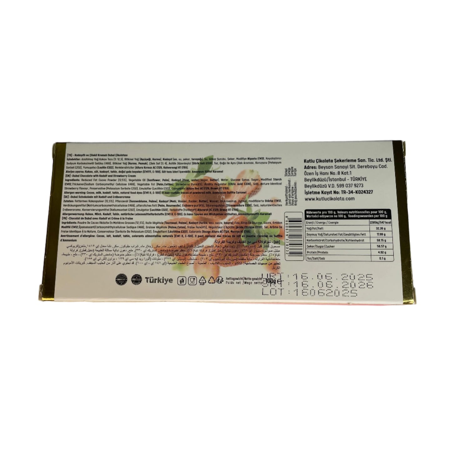 Veira Dubai Style Chocolate Bar | Milk Chocolate with Strawberry Cream Filling (100g)