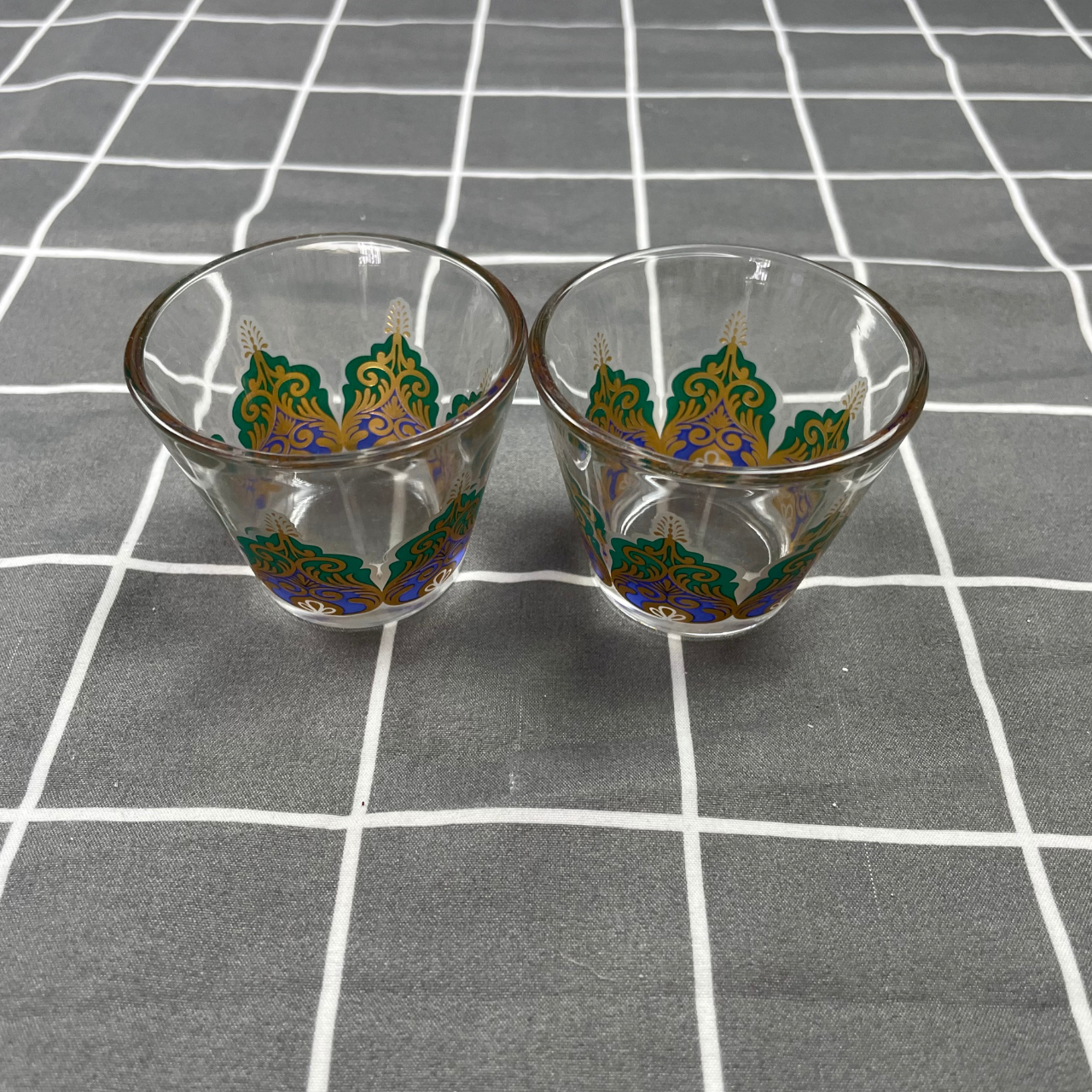 Turkish Chai Glass Cups Set of 2 – Green & Gold Tea Glasses