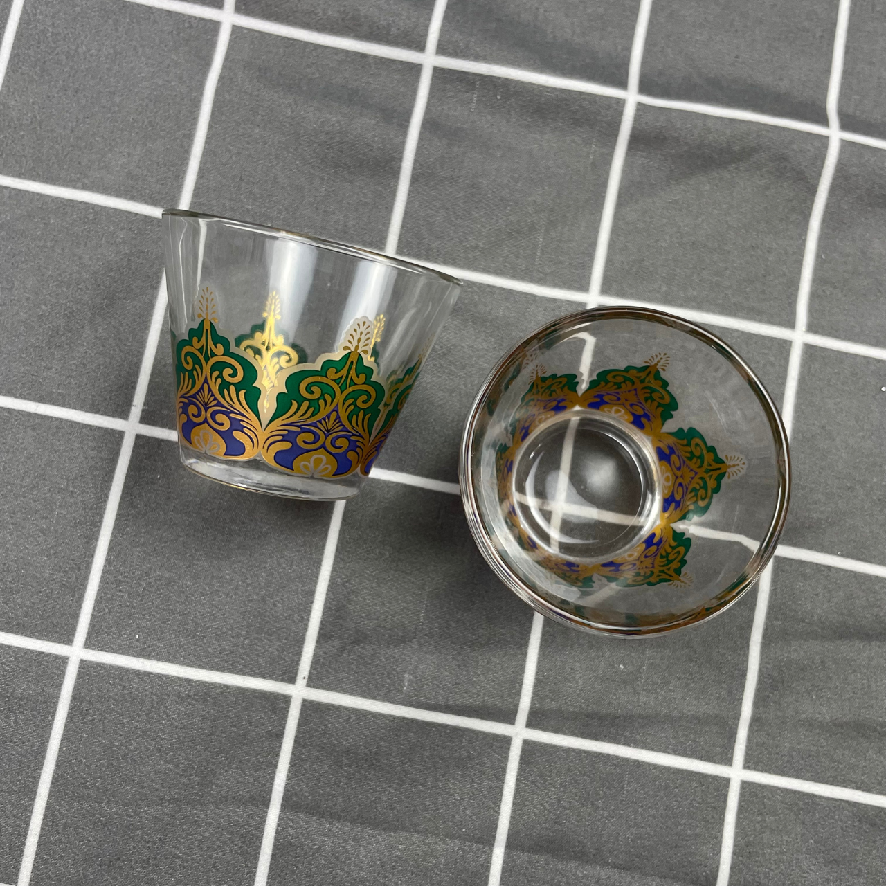 Turkish Chai Glass Cups Set of 2 – Green & Gold Tea Glasses
