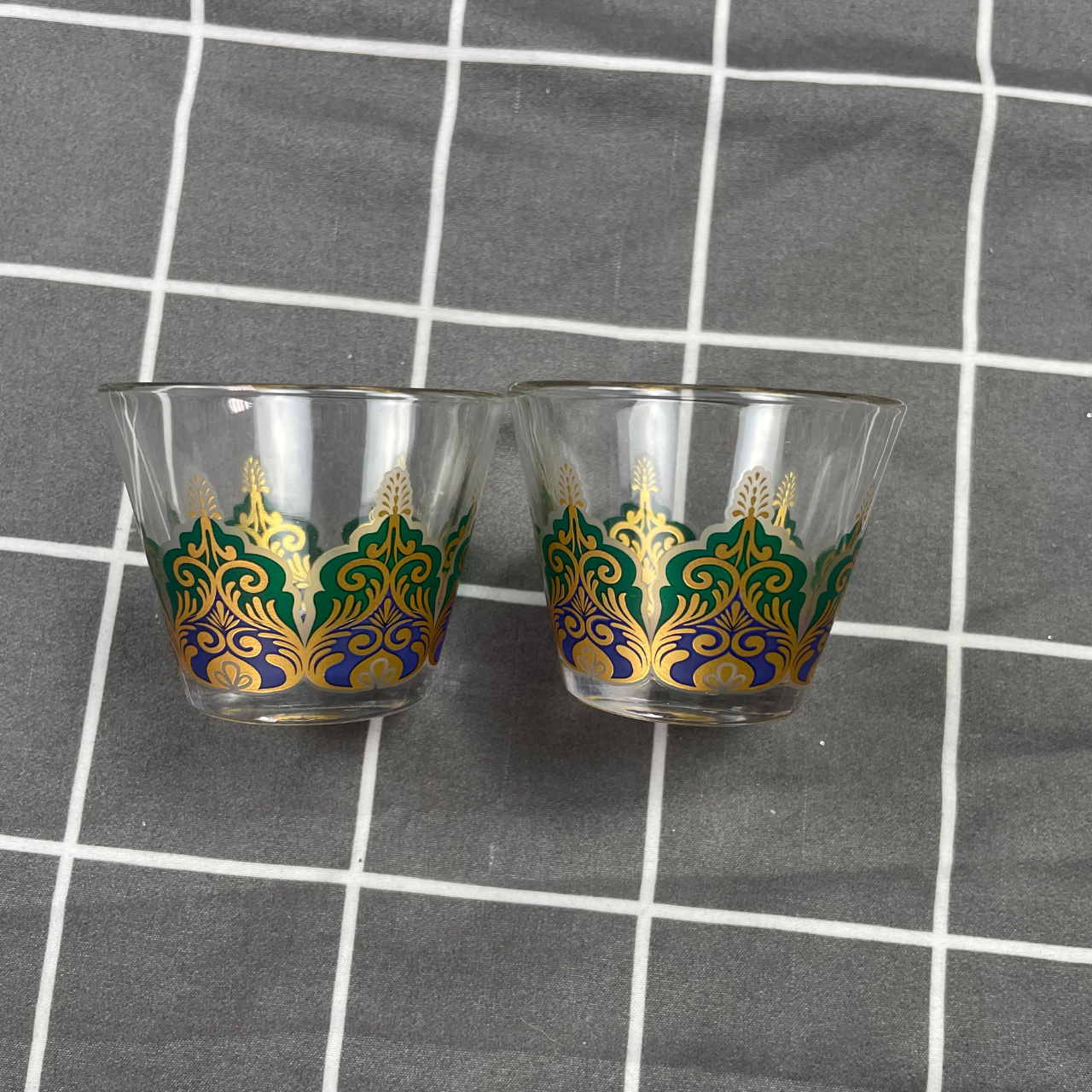 Turkish Chai Glass Cups Set of 2 – Green & Gold Tea Glasses