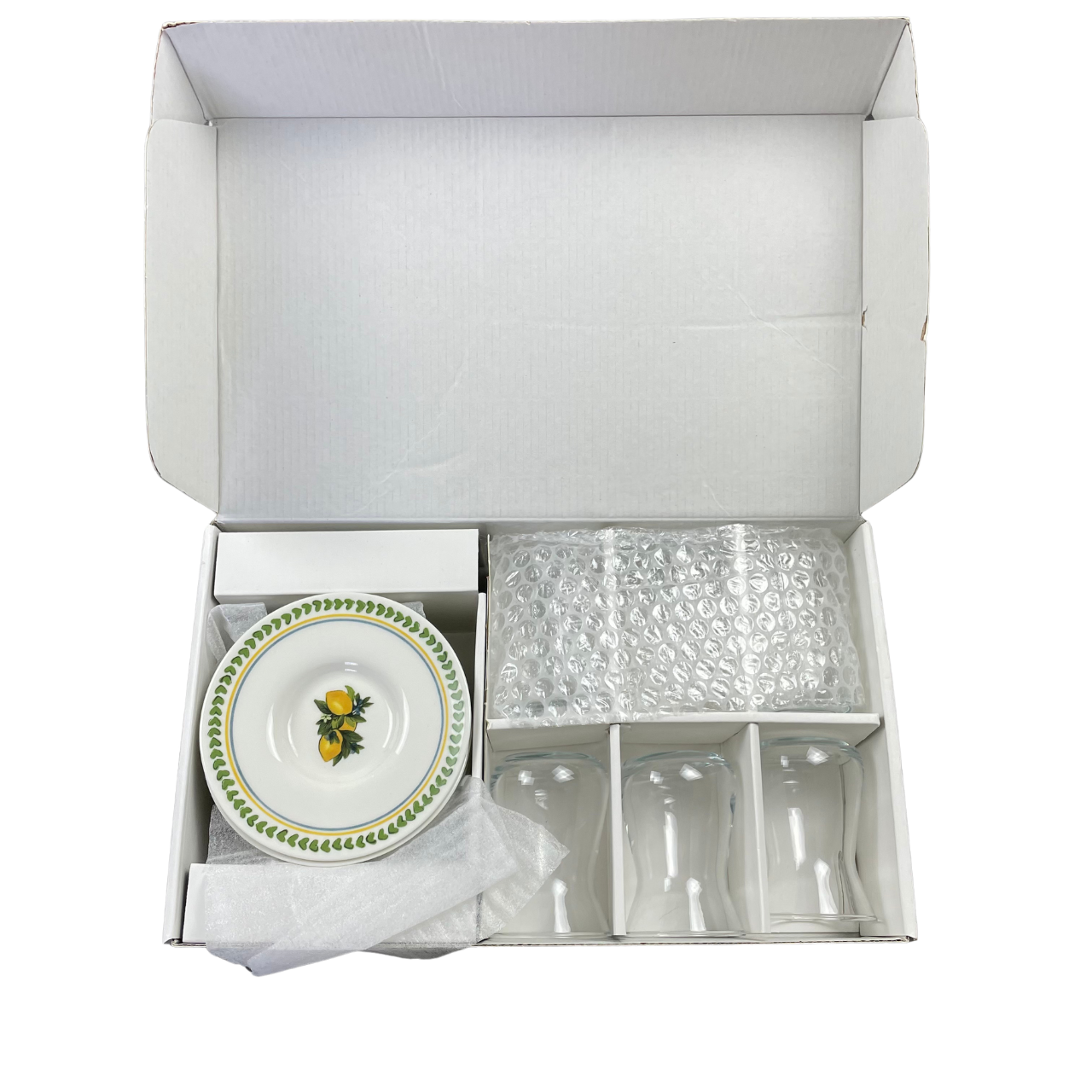 Amalfi Limoncello Tea Set | 2 Glasses & Porcelain Saucers