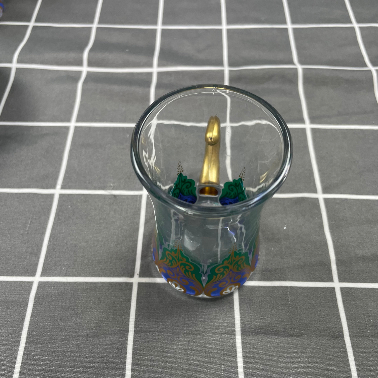 Turkish Chai Cups – Green & Gold Glass Set of 3