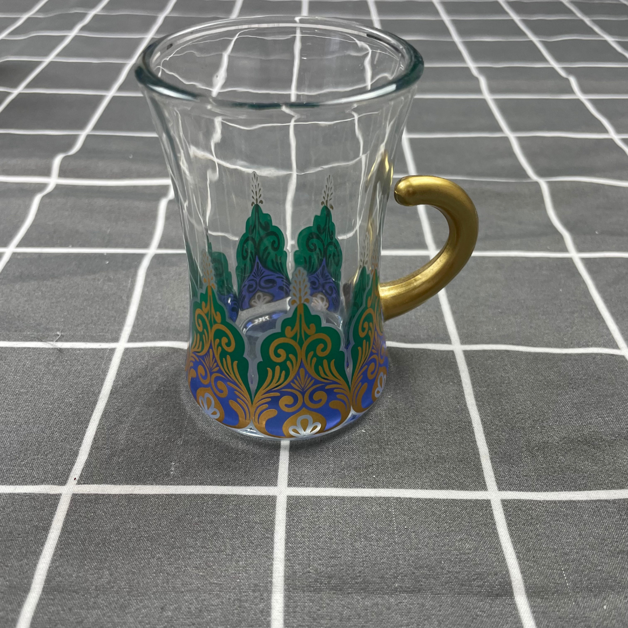 Turkish Chai Cups – Green & Gold Glass Set of 3