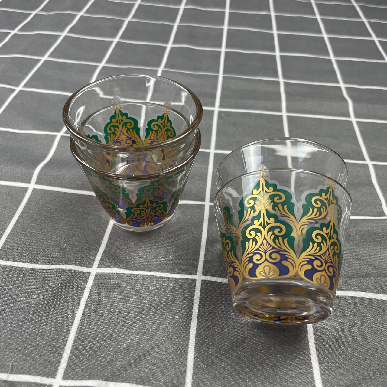 Turkish Chai Glass Cups Set of 2 – Green & Gold Tea Glasses