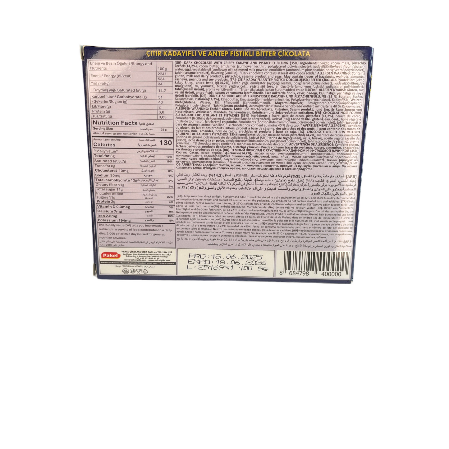 Miskets Dubai Style Dark Chocolate Bar | Chocolate | (80g)