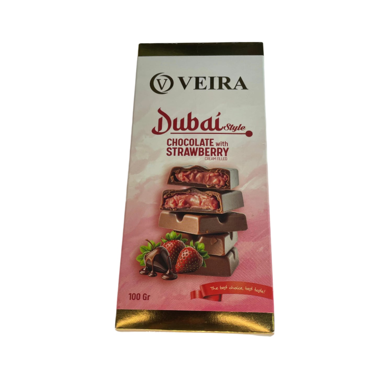 Veira Dubai Style Chocolate Bar | Milk Chocolate with Strawberry Cream Filling (100g)