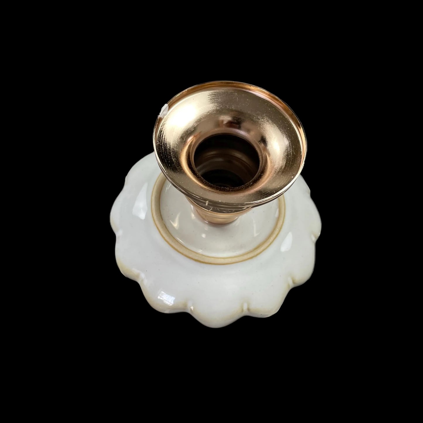 white ceramic flower-shaped dish stands with gold bases